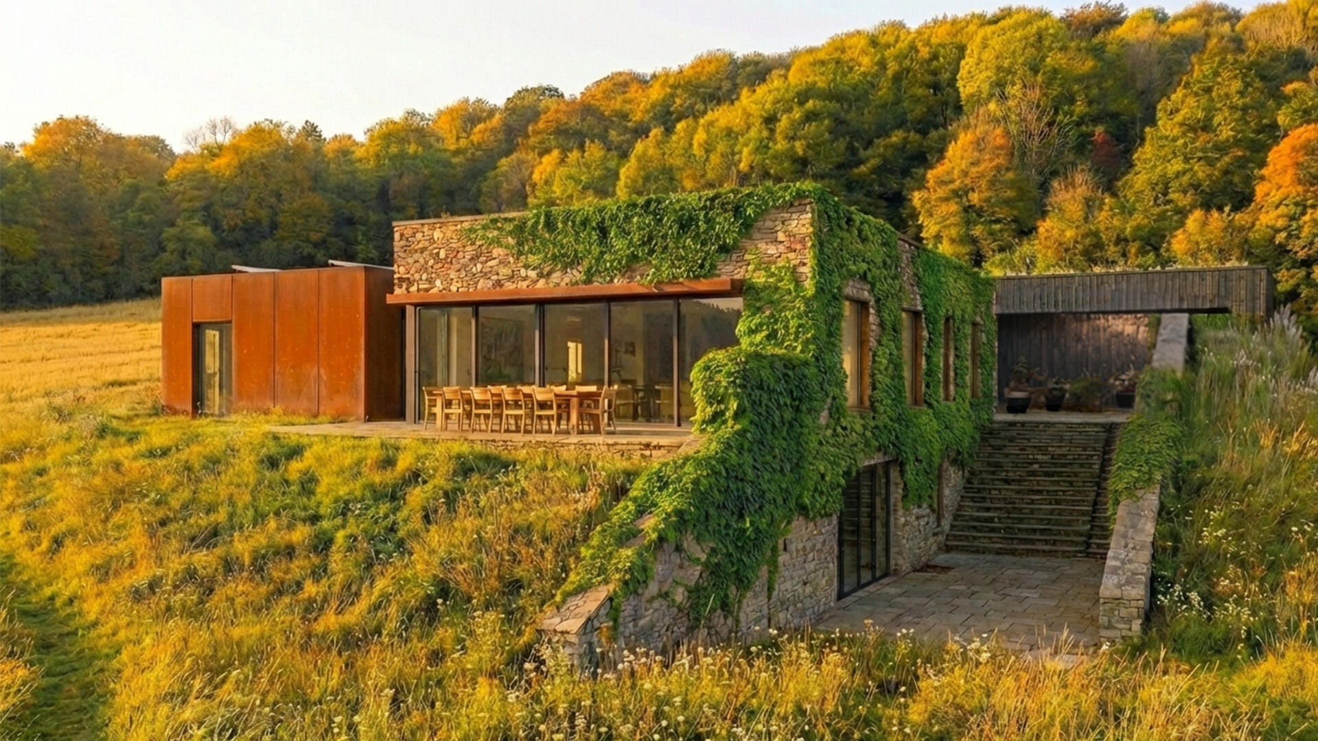 Illustration of water feature with plants and people interacting